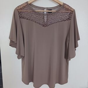 Worthington • Women's Plus Size Knit Lace Detail Flutter Sleeve Tunic Blouse